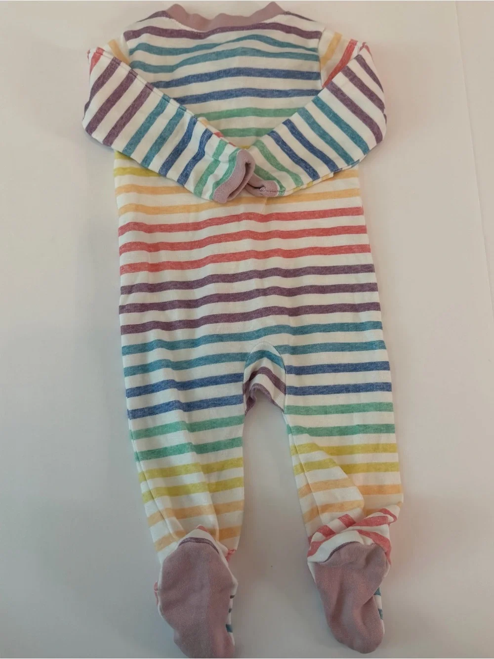Honest Baby Clothing 0-3M Organic Cotton Rainbow Stripe Footed Sleeper